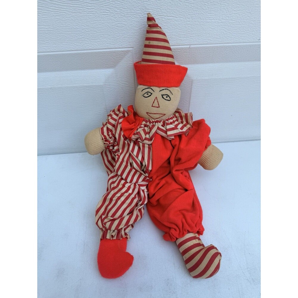 VTG Cloth Clown Doll Red Costume Pointed Hat Unmarked Folk Art c1900s P15